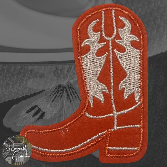 Cowboy Boot in Orange and White Iron On Patch - Picture 1 of 2
